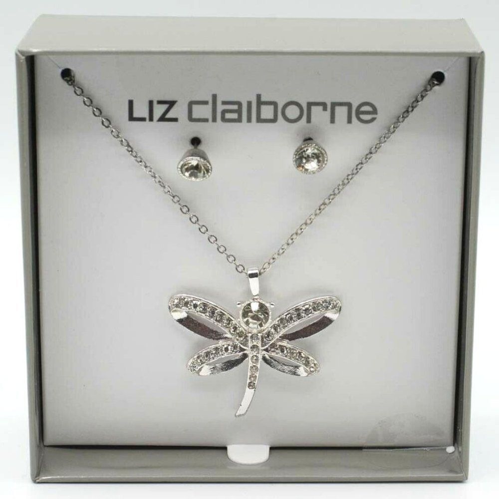 Liz Claiborne Dragonfly Necklace And Earring Set